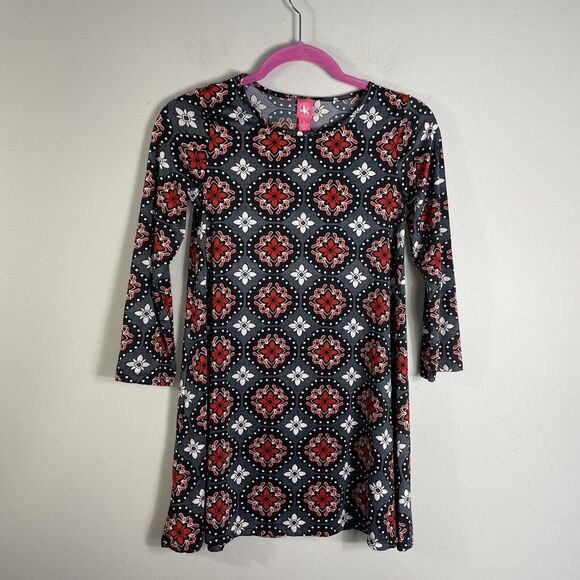 J Khaki JK Girls Authentic Long Sleeve A Line Dress Size M Black Floral Print - Picture 1 of 10